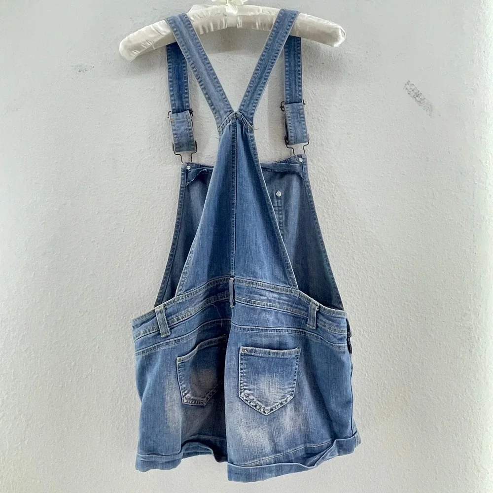 Y2K Denim Shortalls Overalls Jumper Womens S Festival Coquette Jean Casual Boho - Picture 6 of 8